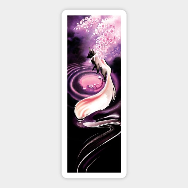 Rose Moon Sakura Blossom Fox Sticker by floralfrolic